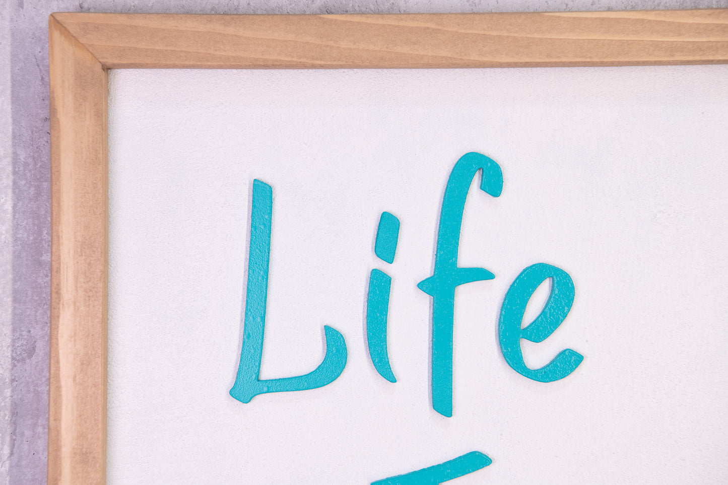 Life Is Play Wooden Sign – Handmade Inspirational Wall Art with Cement Texture