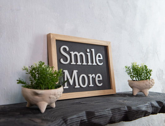 Ξύλινη Πινακίδα Τοίχου – Smile More – Χειροποίητη Διακοσμητική