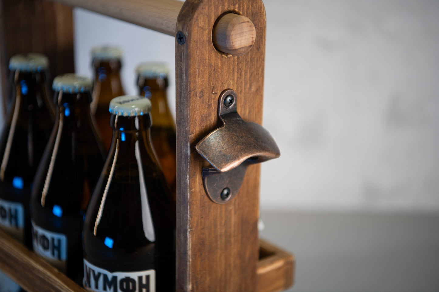 Rustic Wooden Beer Caddy – Handmade Beer Carrier with Opener