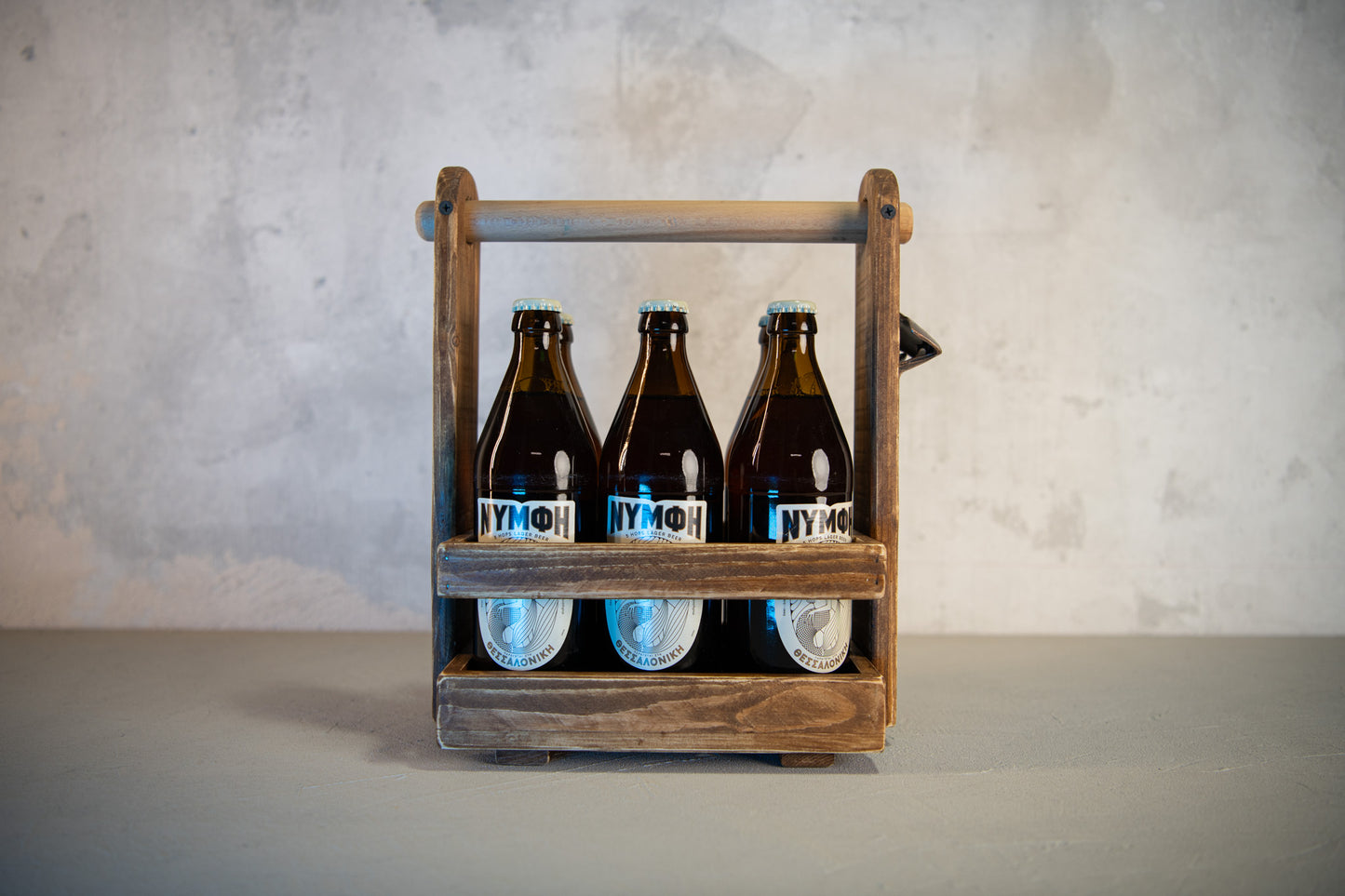Rustic Wooden Beer Caddy – Handmade Beer Carrier with Opener