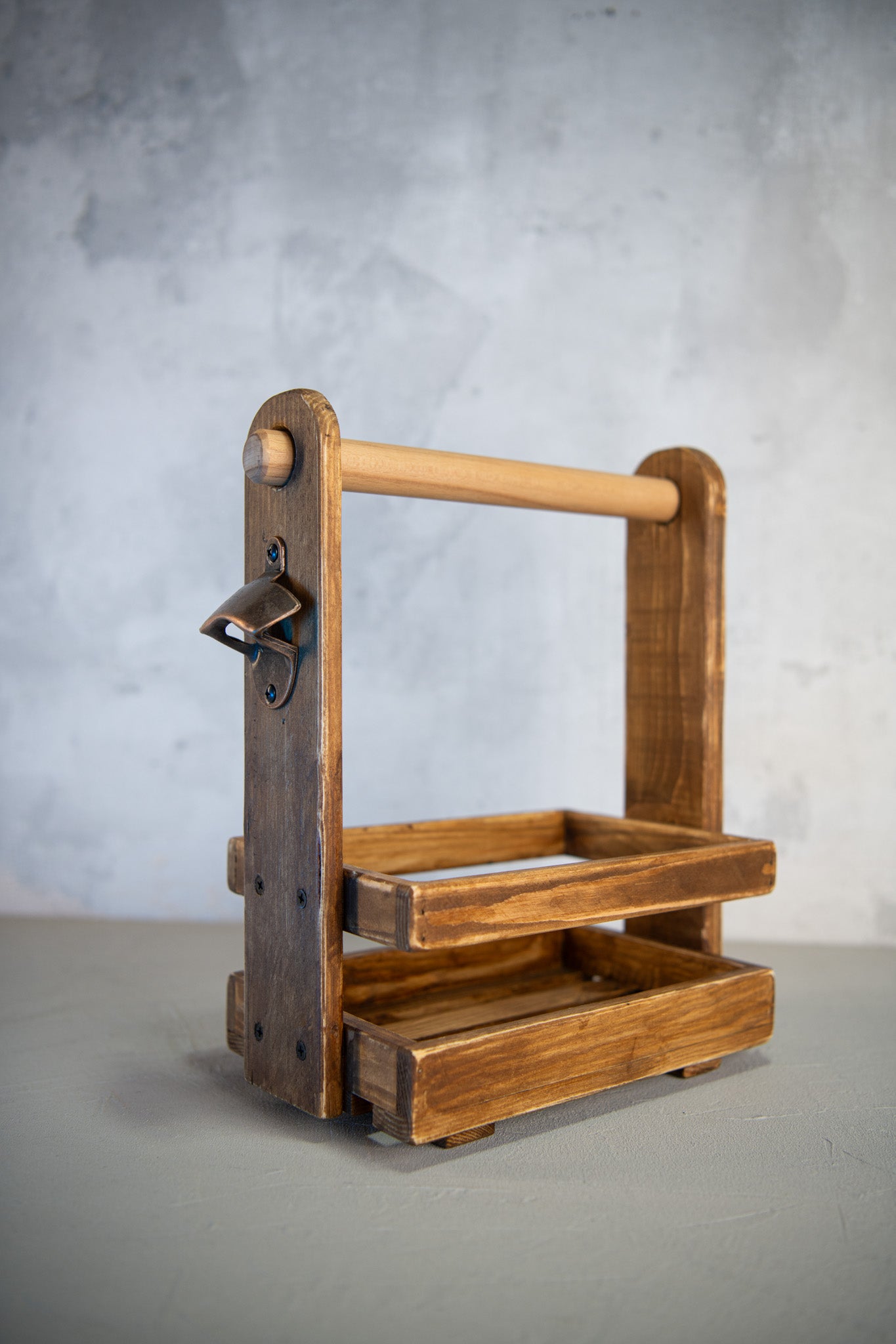 Rustic Wooden Beer Caddy – Handmade Beer Carrier with Opener