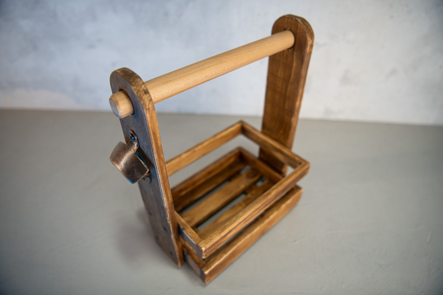 Rustic Wooden Beer Caddy – Handmade Beer Carrier with Opener