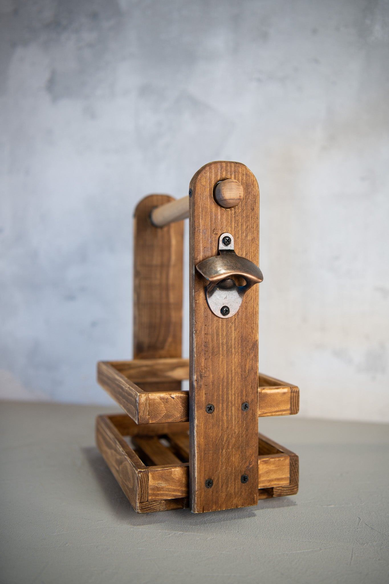 Rustic Wooden Beer Caddy – Handmade Beer Carrier with Opener