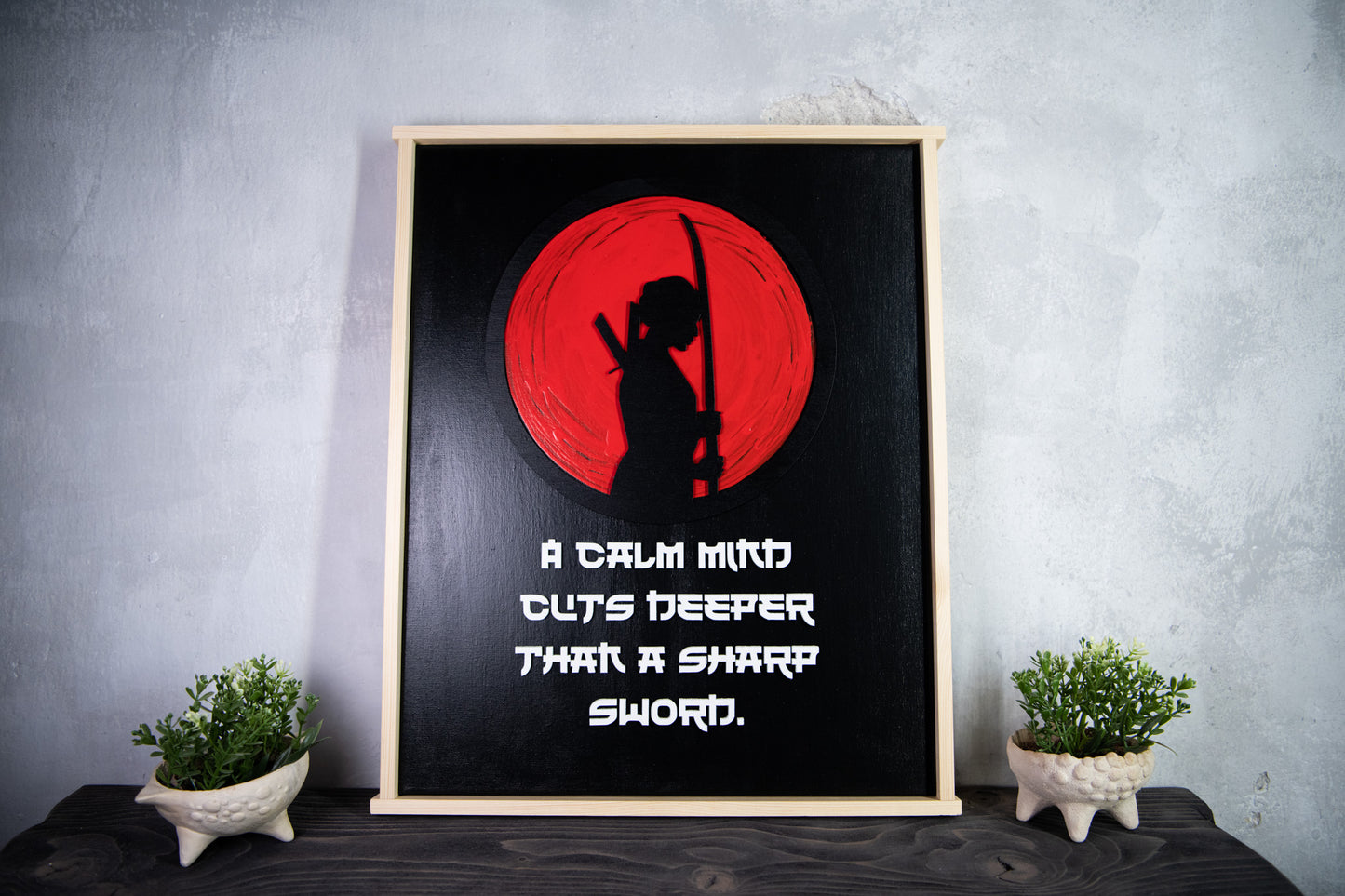 Samurai Wall Art – Laser Cut Wood Quote – Framed Canvas Artwork