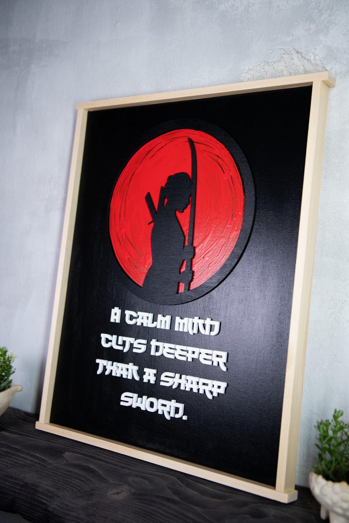 Samurai Wall Art – Laser Cut Wood Quote – Framed Canvas Artwork