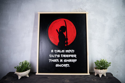 Samurai Wall Art – Ξύλινη Διακοσμητική Σύνθεση Laser Cut σε Καμβά
